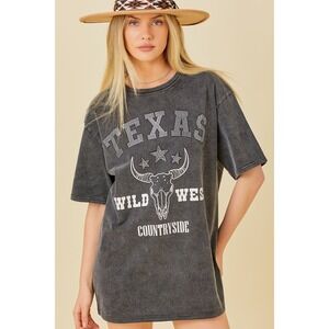 Mainstrip Graphic Tee Womens Small Washed Black NEW Texas Sparkle Wild West